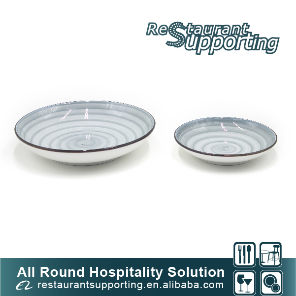 Hot selling custom coffee shop bule round decorative ceramic plate