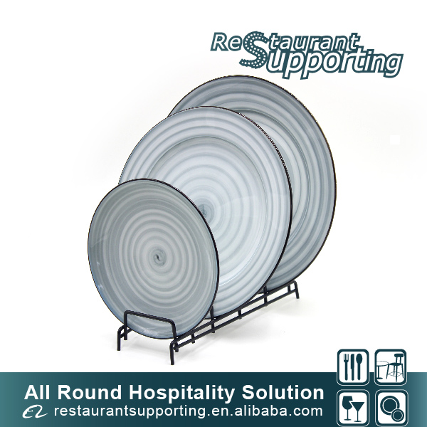 Hot selling custom coffee shop bule round decorative ceramic plate