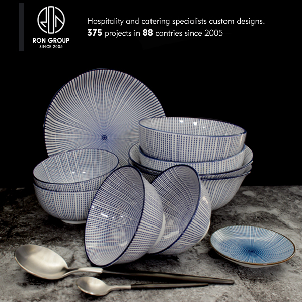 Japanese restaurant food grade 18cm round porcelain plate set