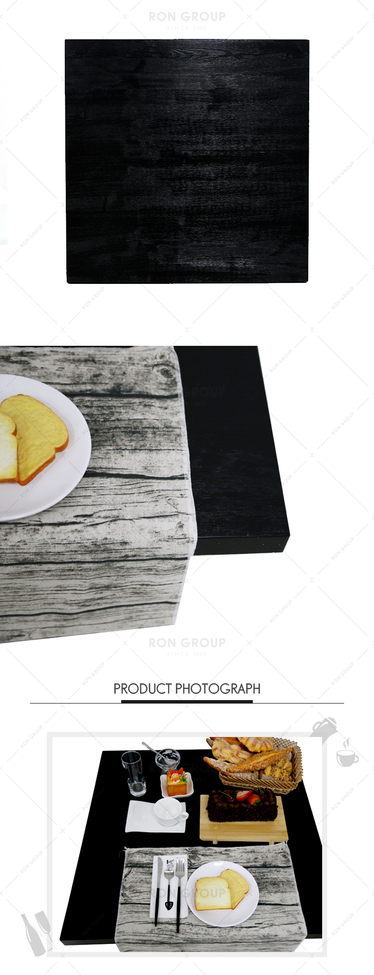 Custom restaurant industrial black color square solid wood table top