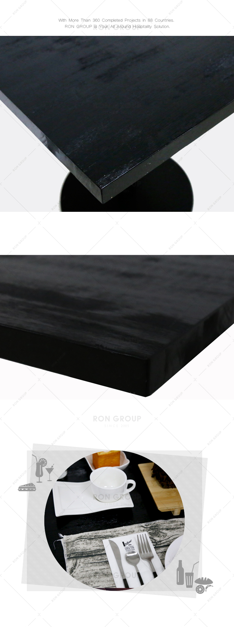 Custom restaurant industrial black color square solid wood table top