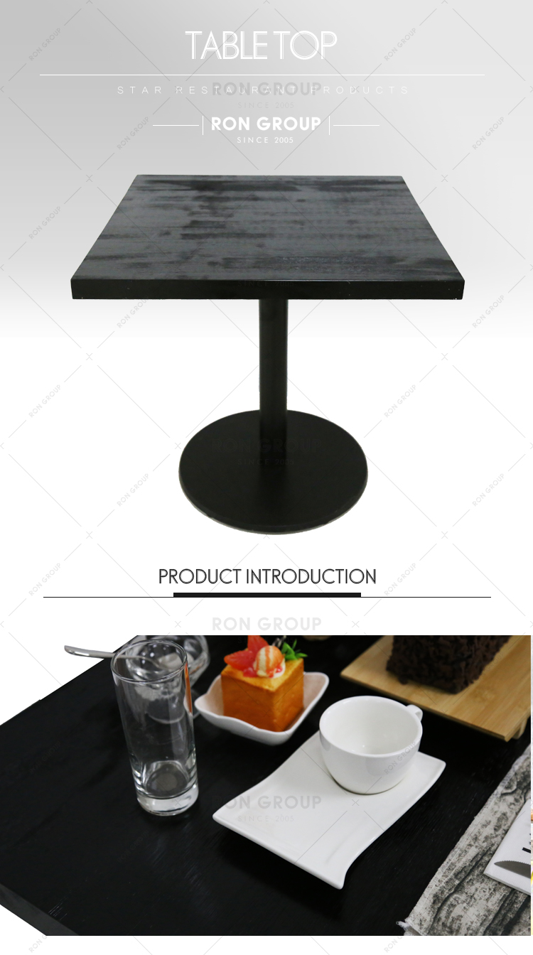 Custom restaurant industrial black color square solid wood table top