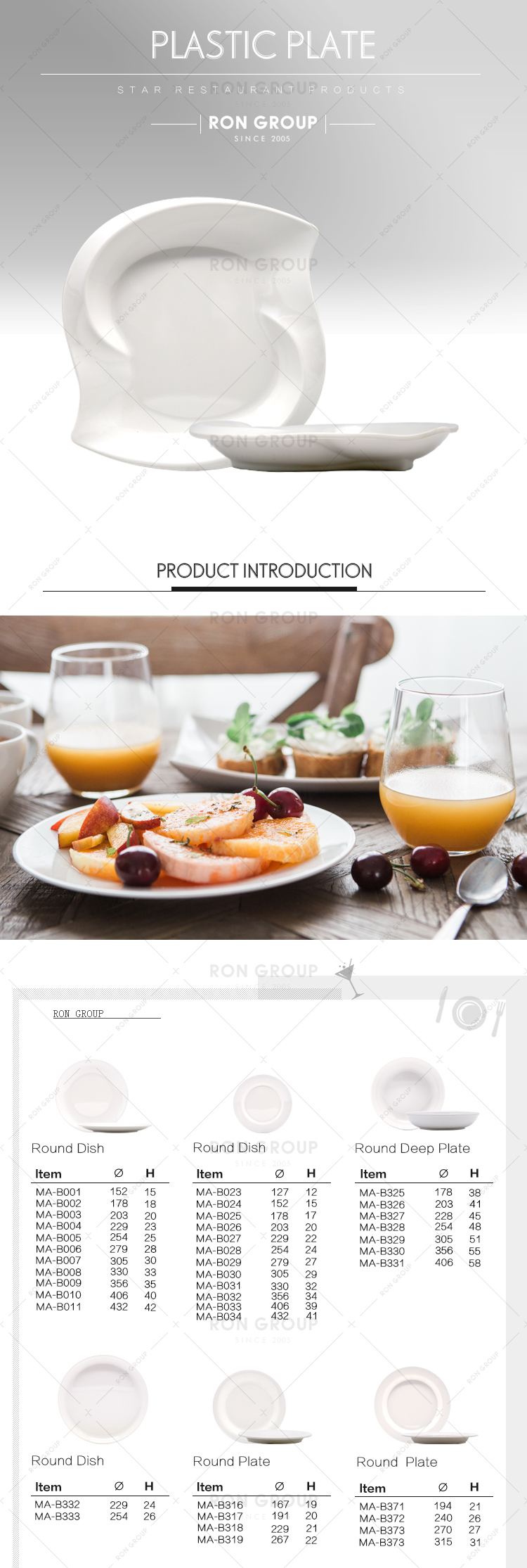 Restaurant decorating food grade clear bule color plastic food plate