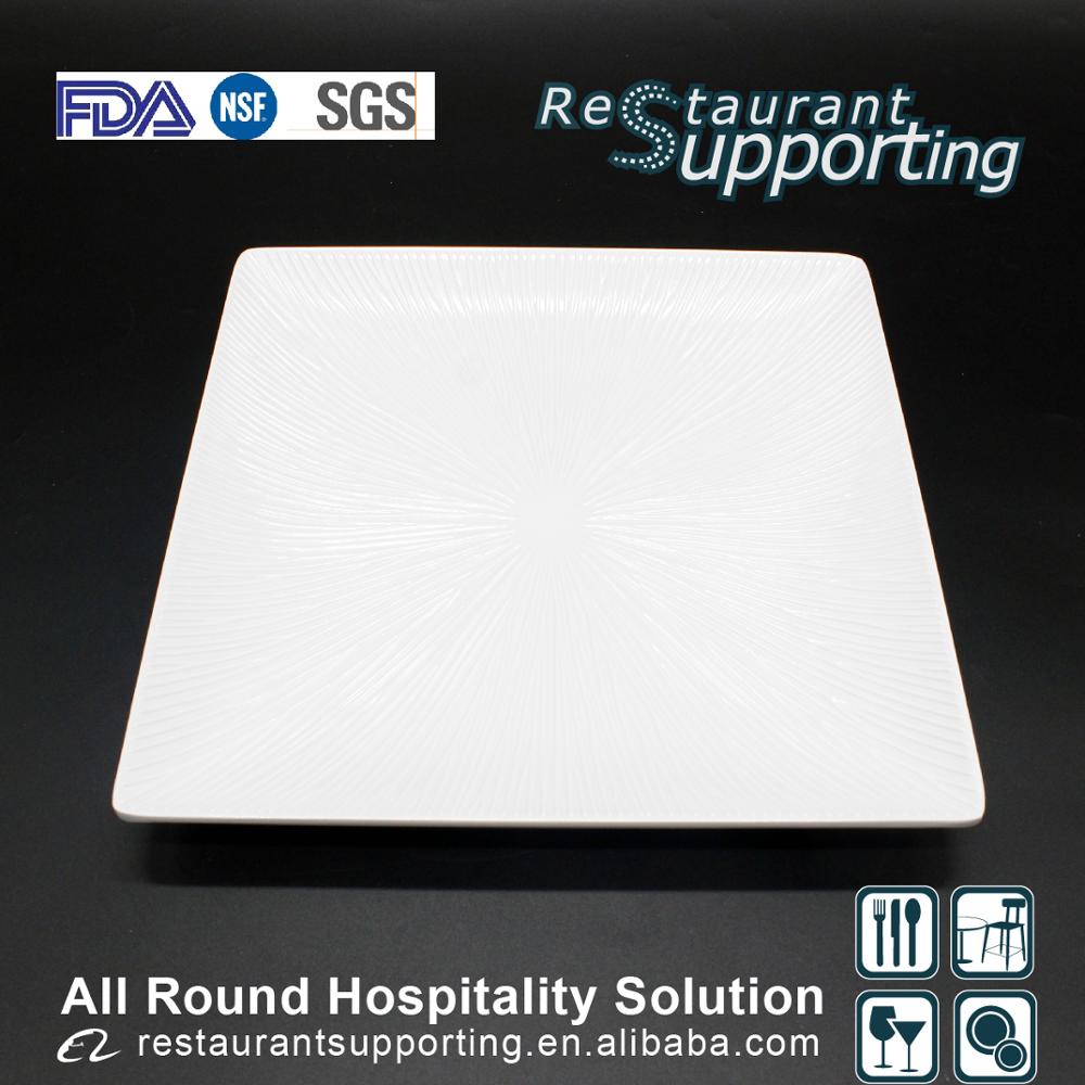 Hot selling custom logo restaurant ivory white square dinner plate