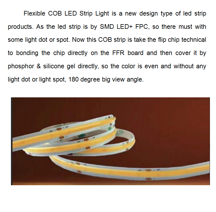 DC12V/24V COB Single Color Flexible LED Strip Cri90 without Light Dot