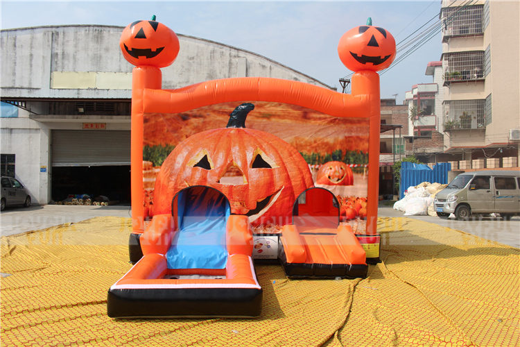 New design Halloween pumpkin design bouncer combo inflatable dry and wet combo for kids and adults JFCB-026-1.JPG