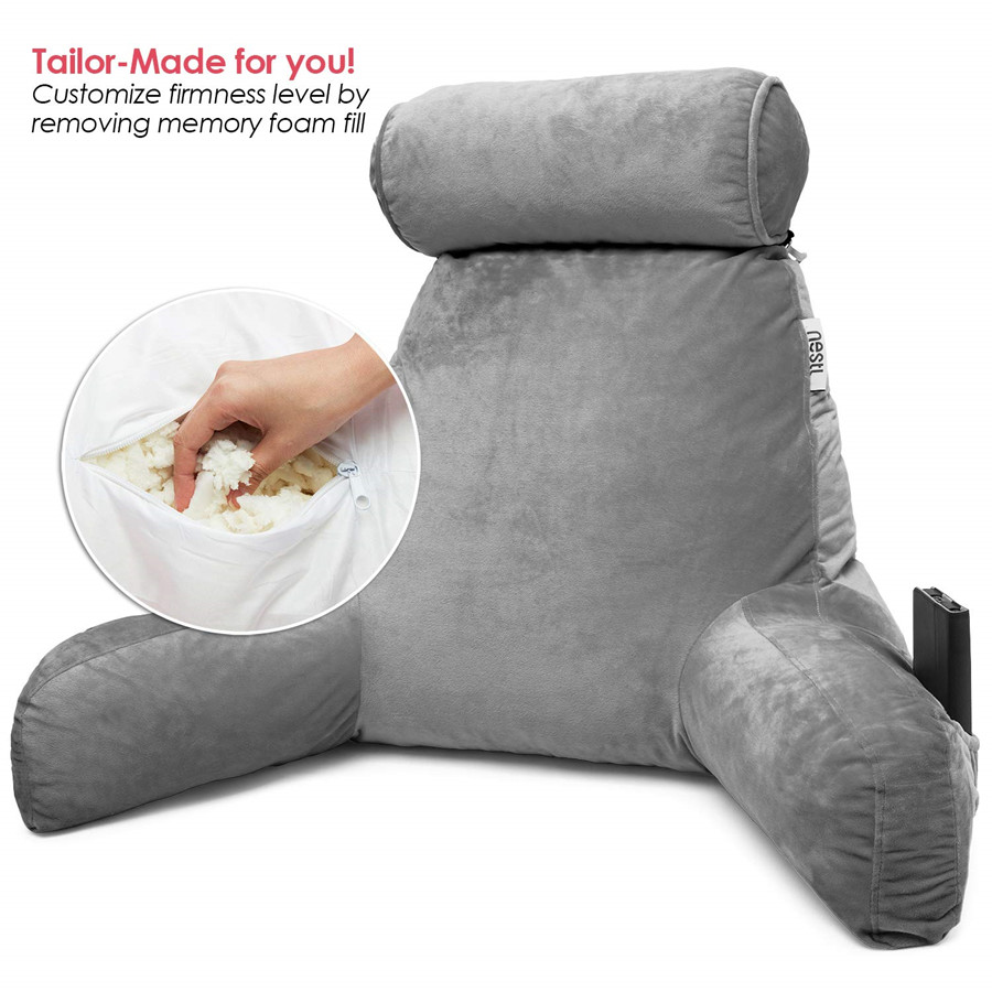 Perfect Back Support Rest Pillow While Relaxing Gaming Reading or Watching TV -Soft Velour Cover Shredded Foam Reading Pillow