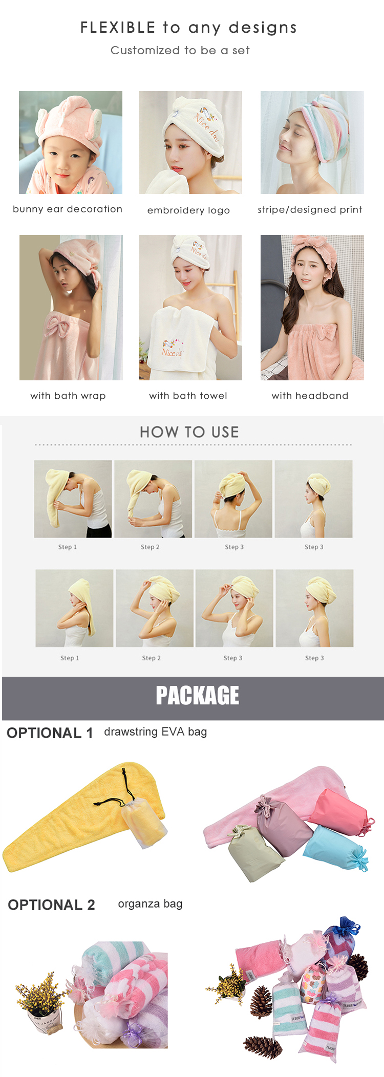 printed microfiber hair towel wrap turban