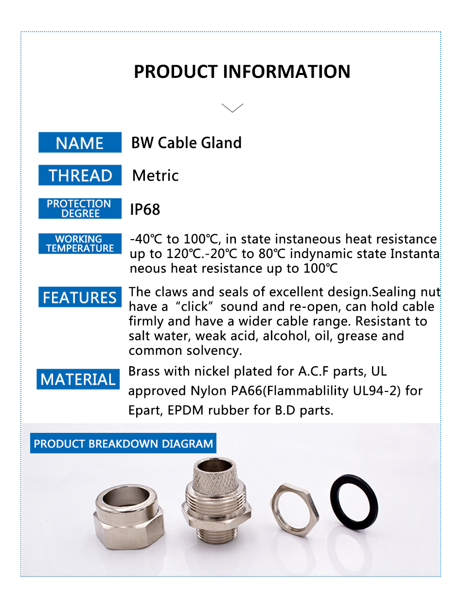 Hot Sell Rohs,IP68 Metric Thread Type,armoured nylon cable gland sizes