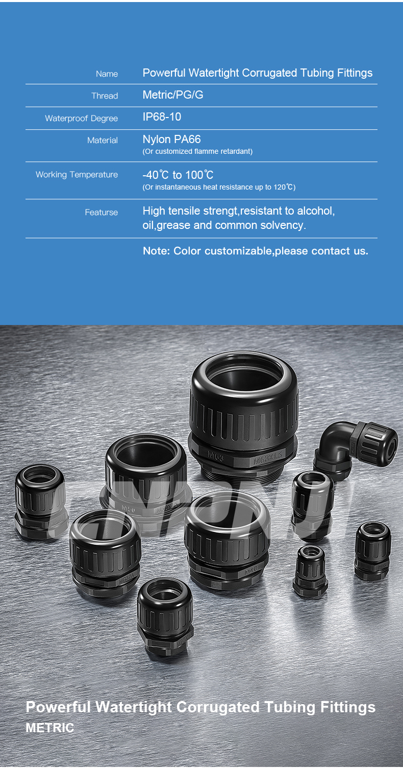 High Quality IP68,Metric Type Waterproof,Plastic Cable Gland