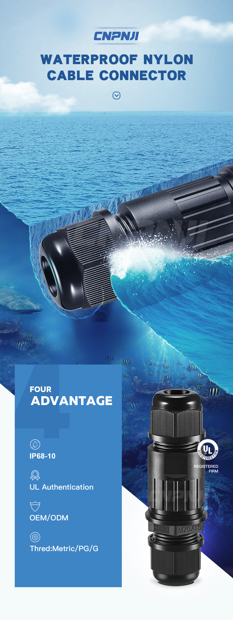 Factory Wholesale,Ip68 Underwater,pvc cable gland