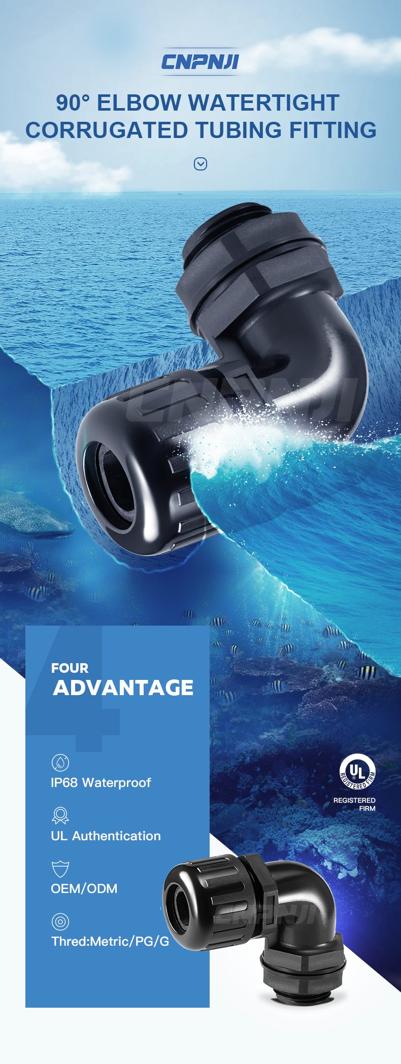 Custom Waterproof IP68,90 degree union elbow,Custom Cable Gland Size