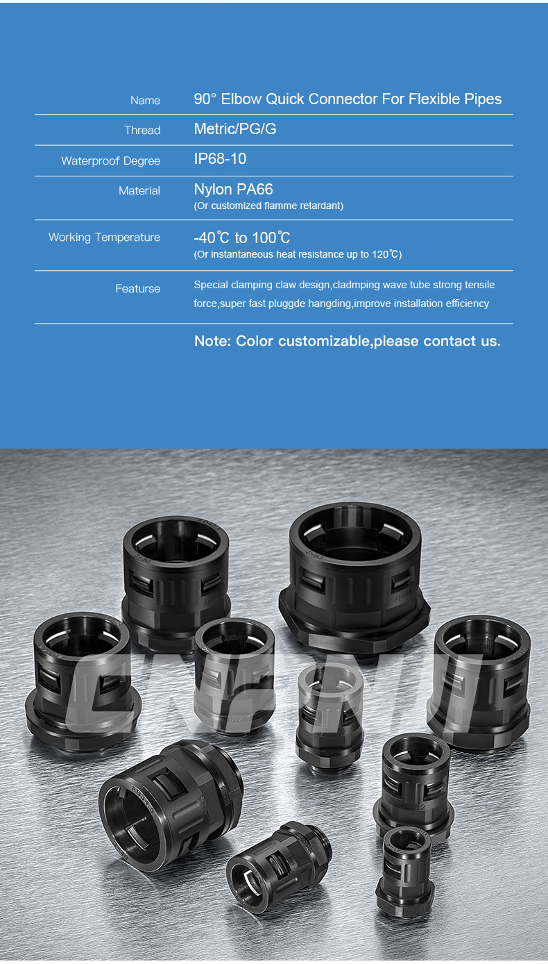 PA nylon,90 Degree Elbow Fitting Union Connector,for flexible nylon conduit hose