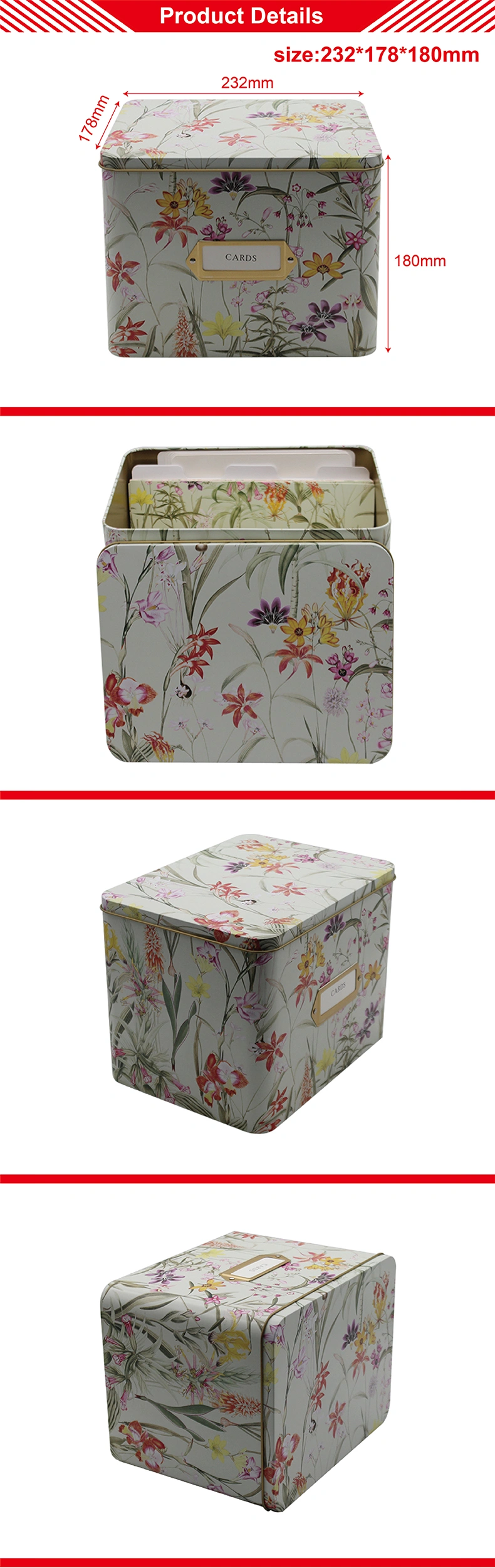 Chinese factory price wholesale custom rectangular gift packing tin box high quality cards toy storage metal tin box