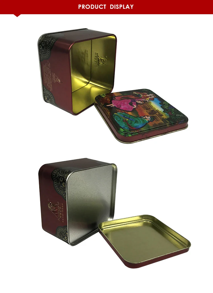 Custom square gift tin boxes with customer's logo and design