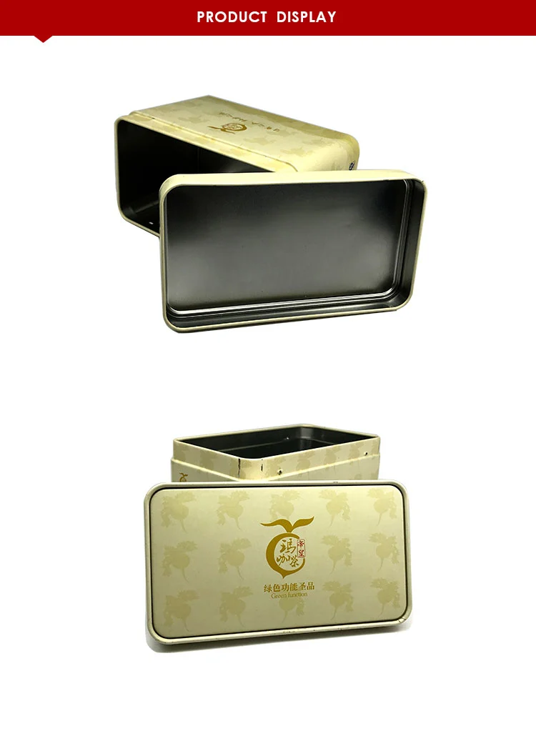 Custom Design Embossed Rectangular Gift Tea Box Tin Tea Leaves Packaging Tins Can Gift Tins