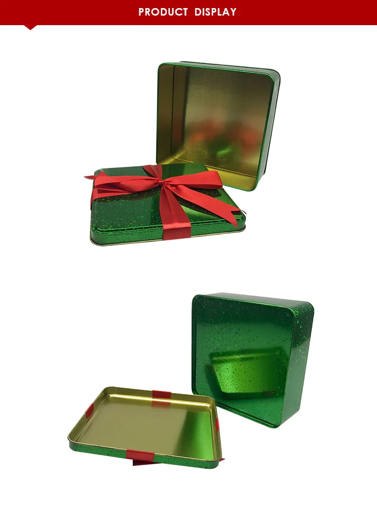 Square gift box for festivals and wedding metal gift box with ribbon