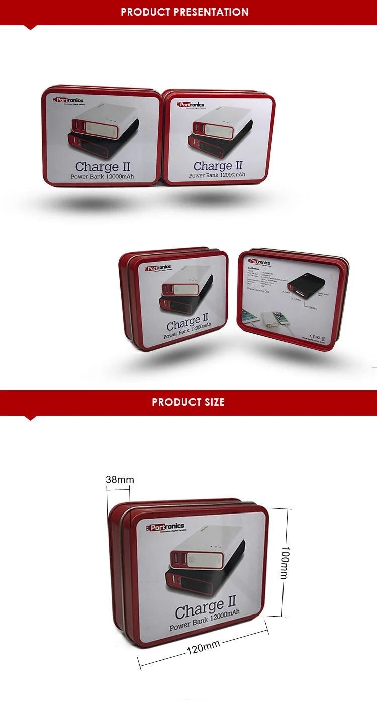 Custom electronic metal power bank tin box wholesale portable power source tin can