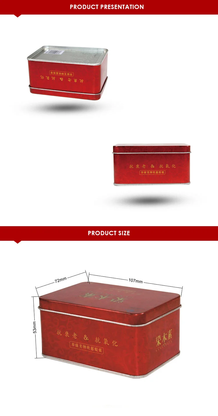 Rectangular metal herbal packaging tin box custom chines tea tin can