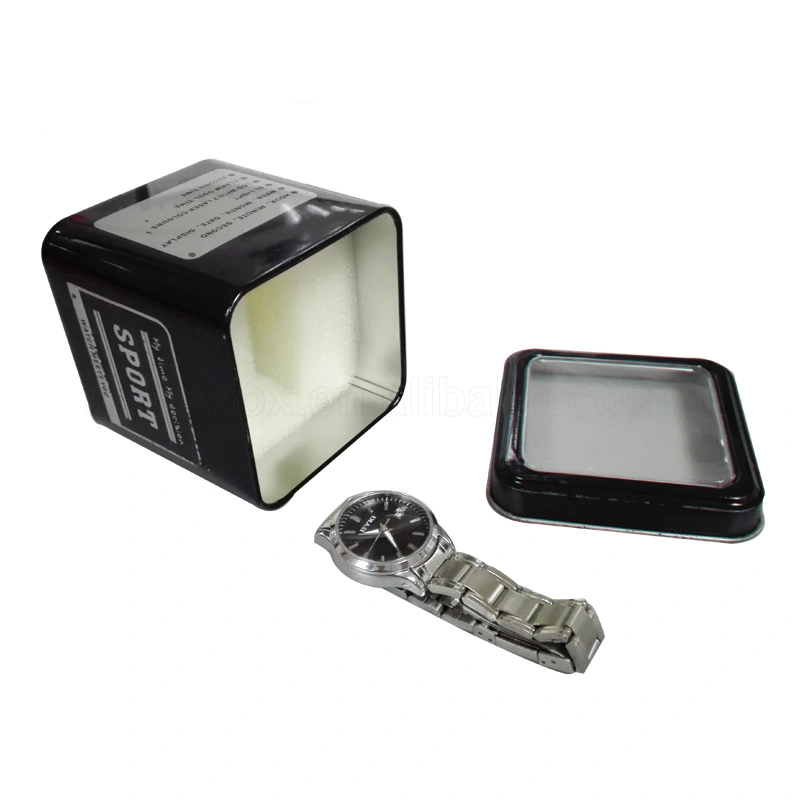 theme park watch tin with window metal box clear lid