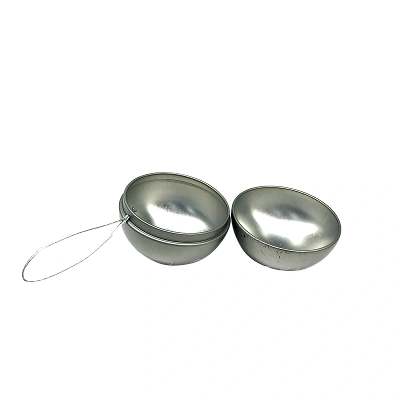 Silver metal christmas gift boxes custom design ball shape tin box with ribbon