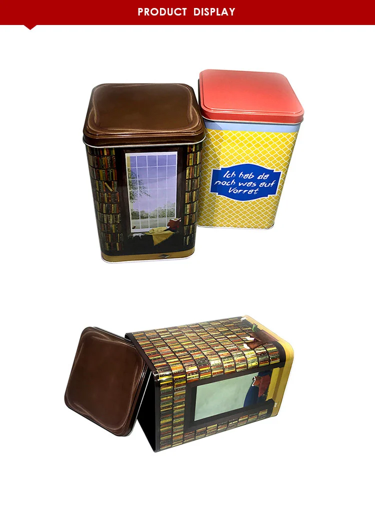 Wholesale square food grade coffee tin box custom tea coffee tin set