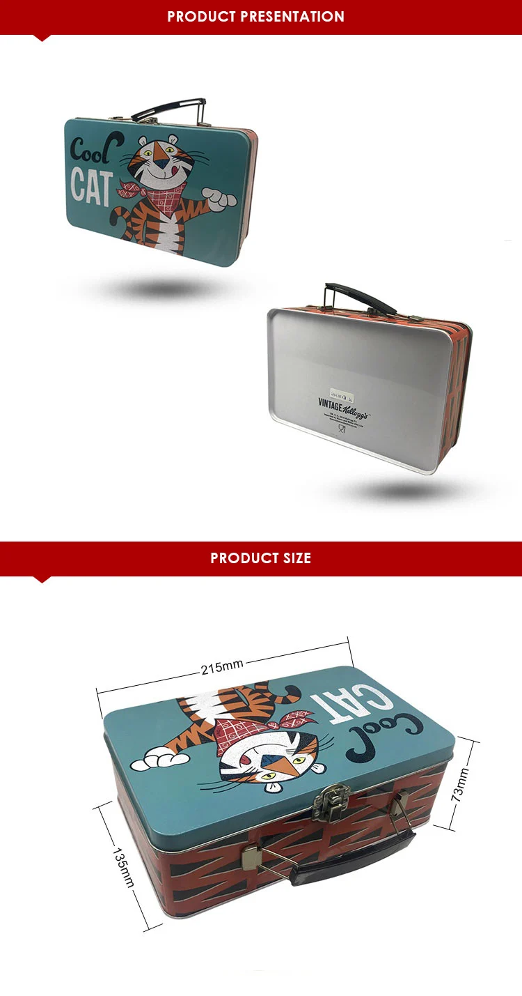 Chinese factory price custom tin gift box good grade storage tin lunch box portable tin box with handle