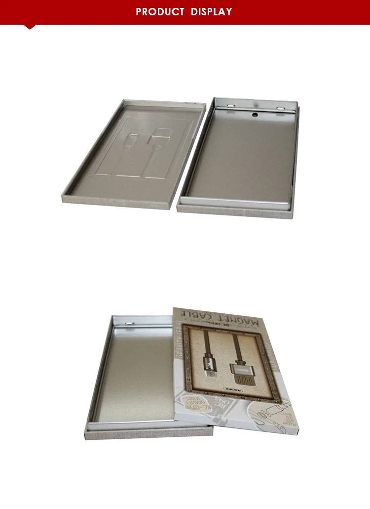 Silver embossed tin boxes custom eletronic printed packaging box