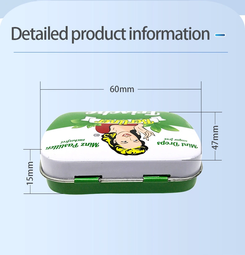 Portable tin of invigorating mints, ideal for pockets, purses, or desk drawers for instant freshness.