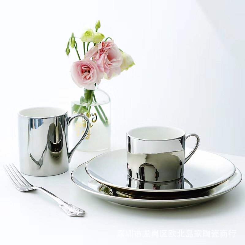 Creative Electroplating Charger Porcelain Mug With Saucer Manufacturer