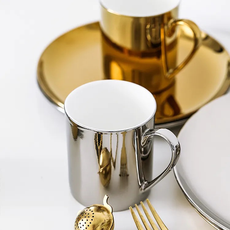 Creative Electroplating Charger Porcelain Mug With Saucer Manufacturer