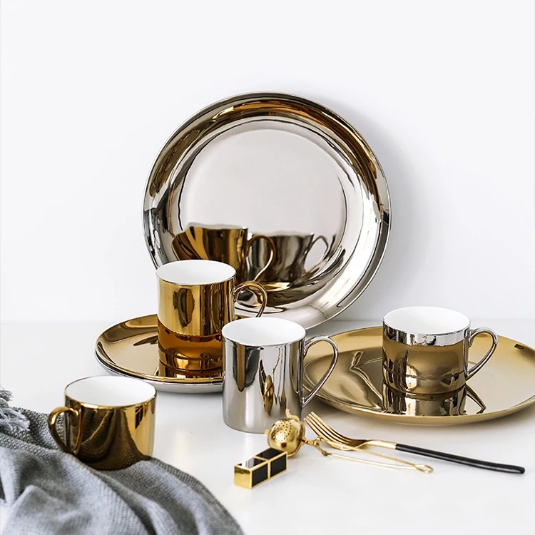 Creative Electroplating Charger Porcelain Mug With Saucer Manufacturer