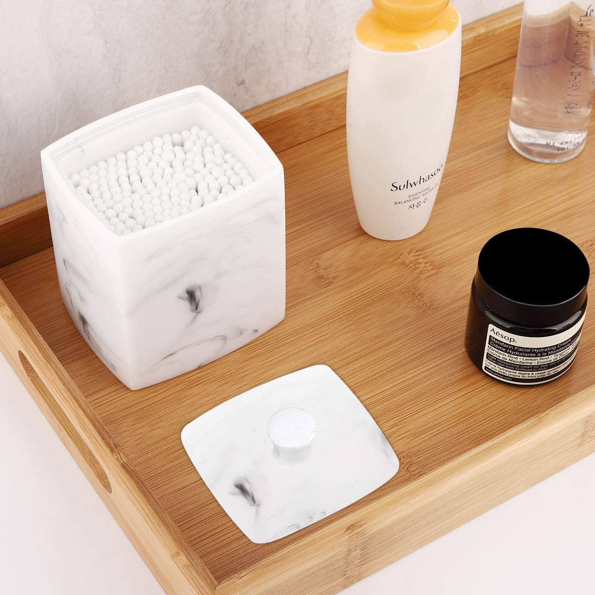 Marble Ink Pattern Resin Cotton Swab Box Manufacturer