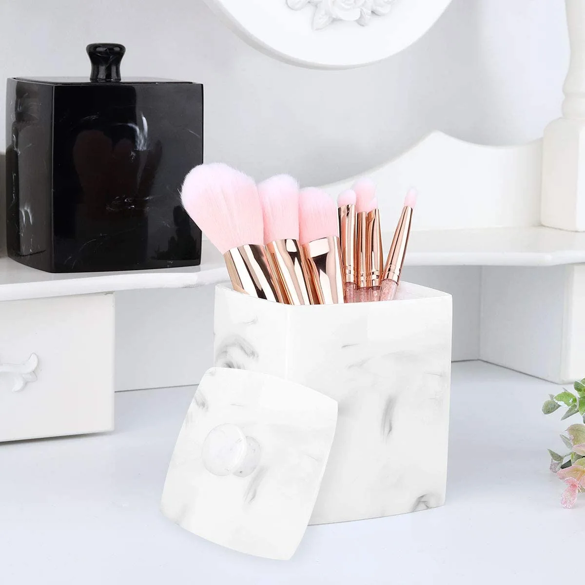 Marble Ink Pattern Resin Cotton Swab Box Manufacturer