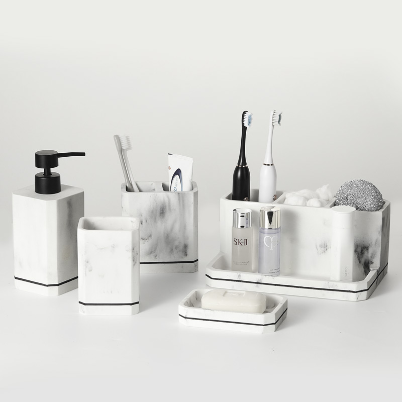 Five-Piece Marble White Resin Bathroom Accessories Manufacturer
