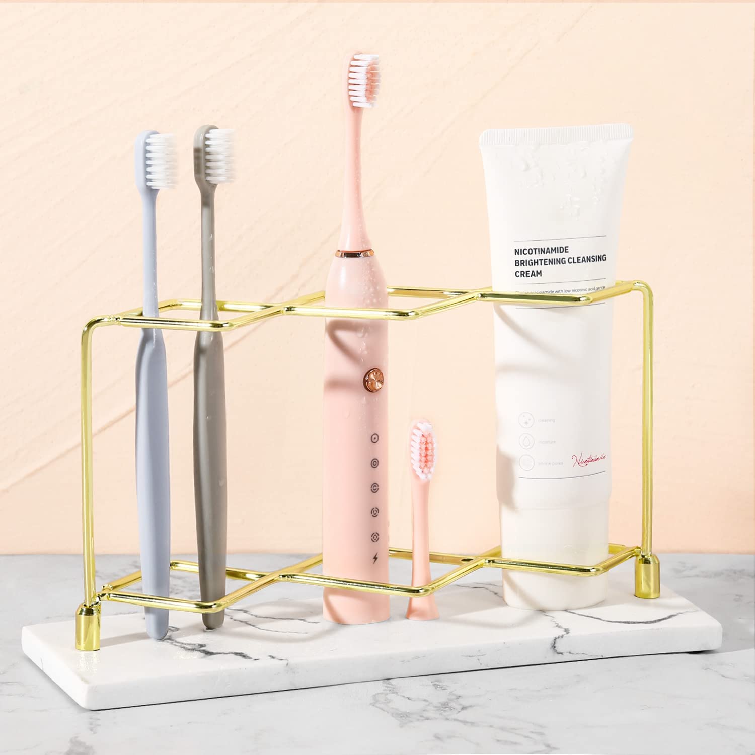 3 Slots Marble Golden Toothbrush Stand Manufacturer