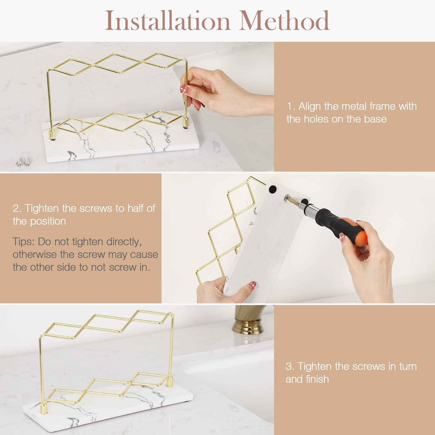 3 Slots Marble Golden Toothbrush Stand Manufacturer