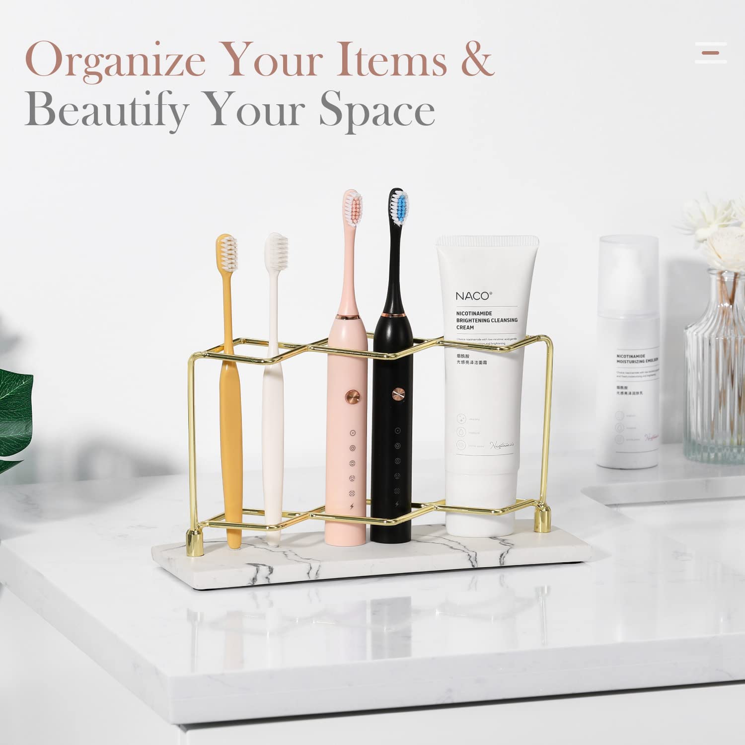 3 Slots Marble Golden Toothbrush Stand Manufacturer
