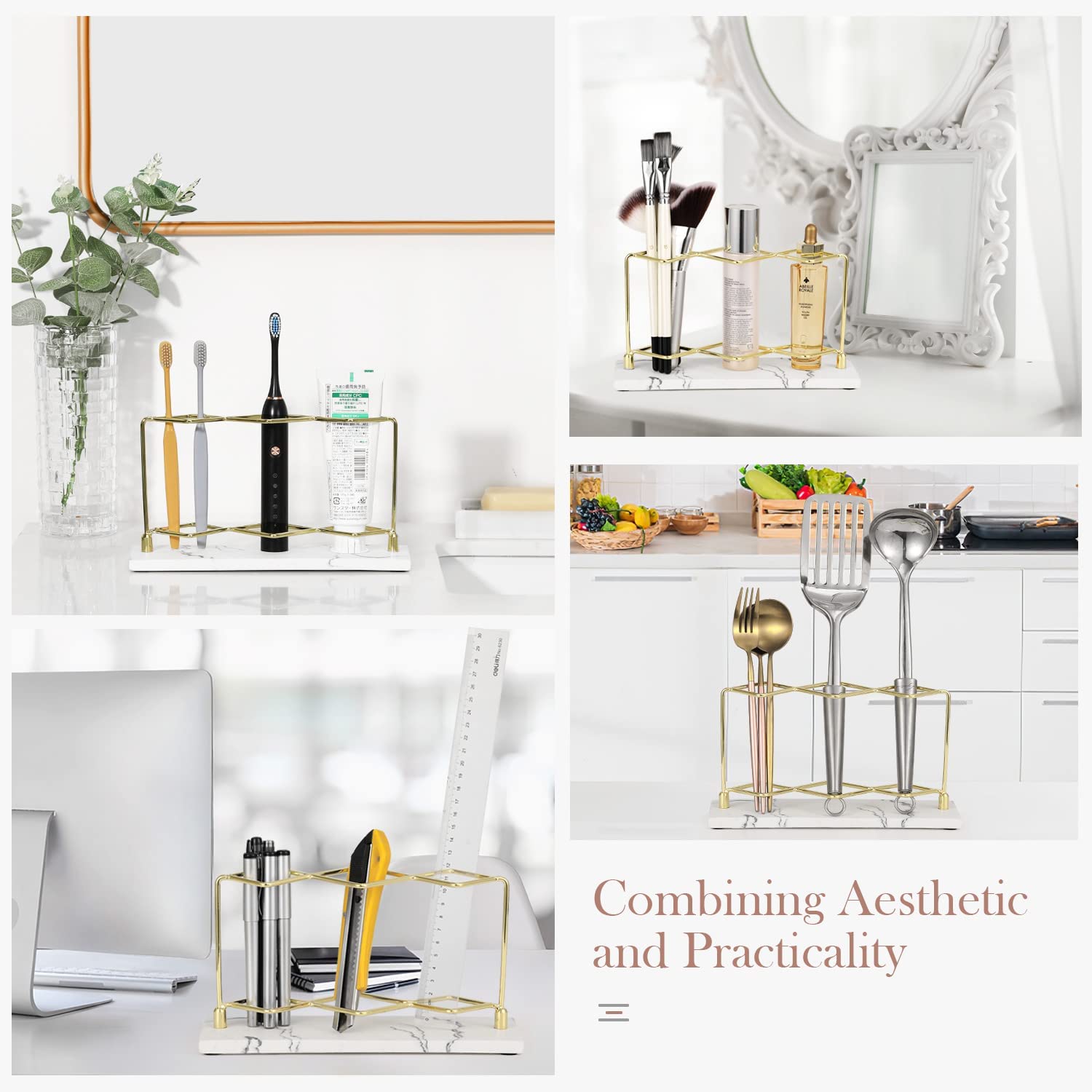 3 Slots Marble Golden Toothbrush Stand Manufacturer
