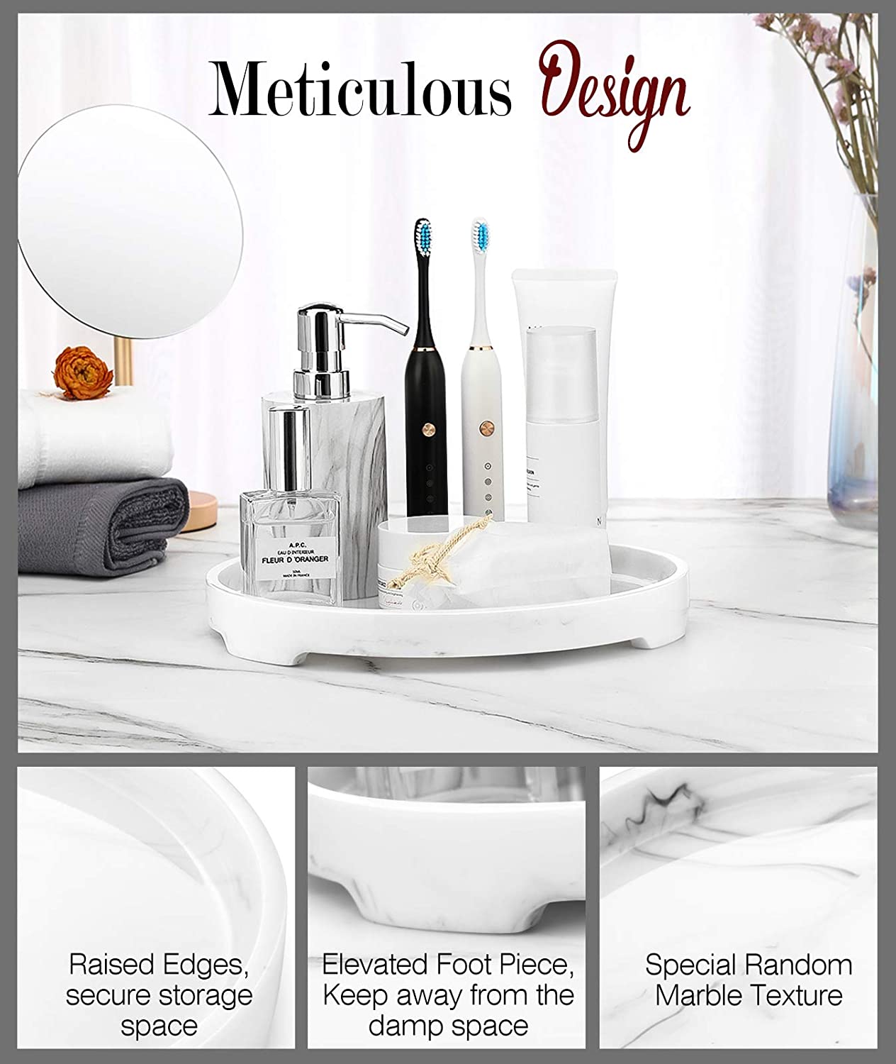 Marble White Catchal Footed Decorative Vanity Tray Manufacturer