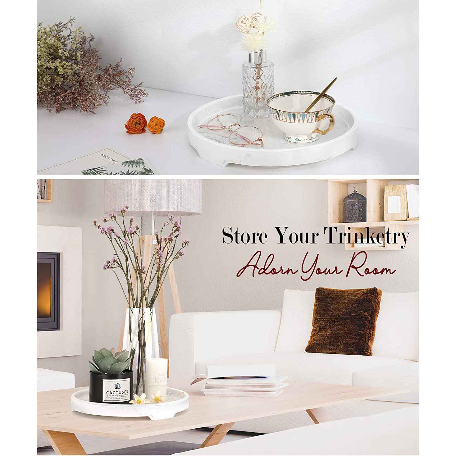 Marble White Catchal Footed Decorative Vanity Tray Manufacturer
