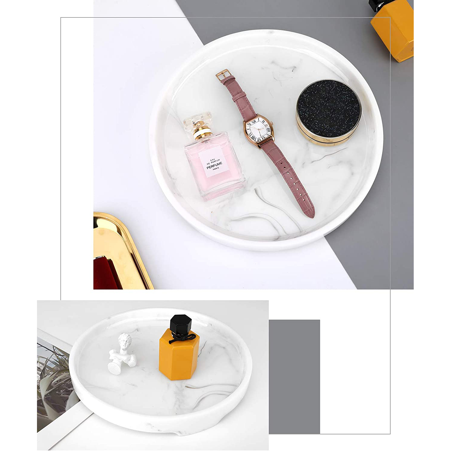 Marble White Catchal Footed Decorative Vanity Tray Manufacturer