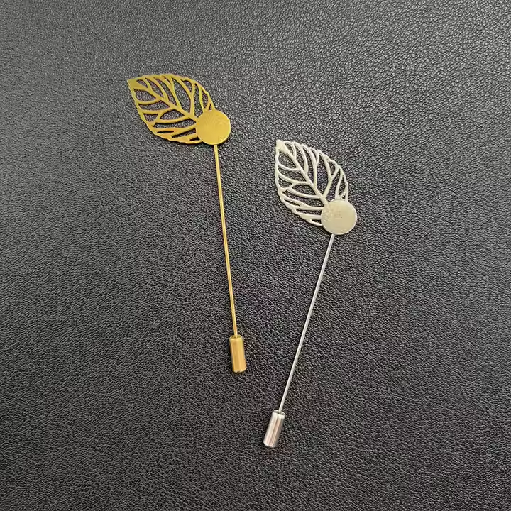 needle brooch pin with leaf