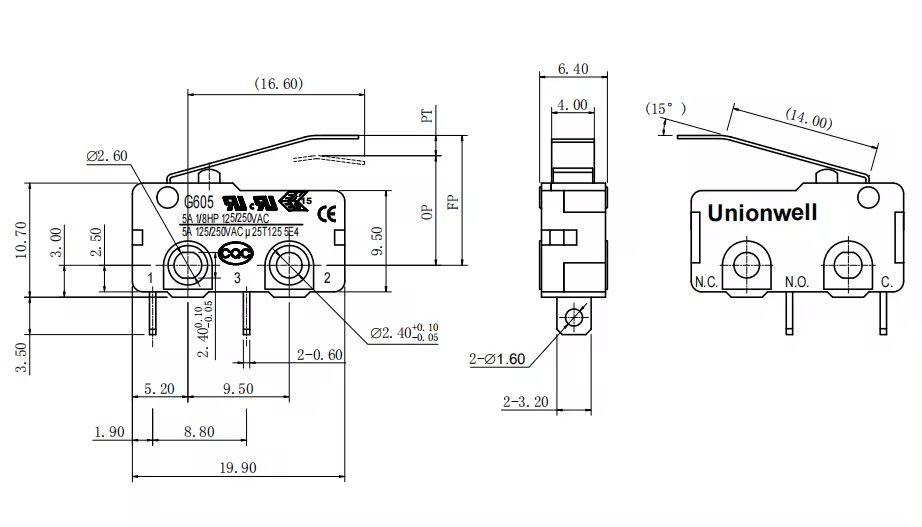 Dibujo de micro interruptor en miniatura