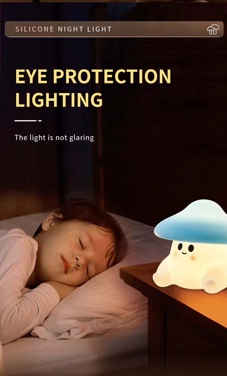 Cute Mushroom Night Light USB Rechargeable Touch Control Christmas Gift LED Decor for Kids Room 6