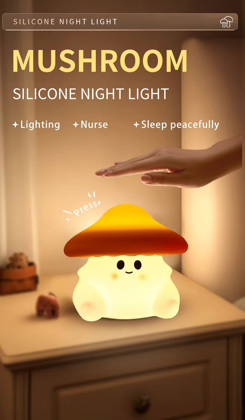 Cute Mushroom Night Light USB Rechargeable Touch Control Christmas Gift LED Decor for Kids Room 4