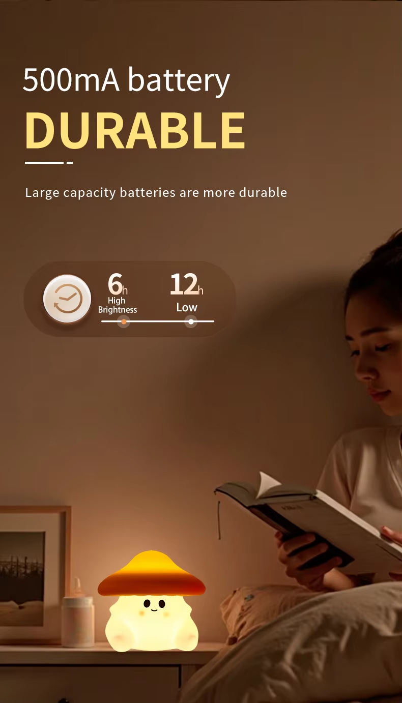 Cute Mushroom Night Light USB Rechargeable Touch Control Christmas Gift LED Decor for Kids Room 5