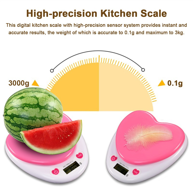 Cute Pink Love 5kg LCD Display ABS Material Kitchen scale