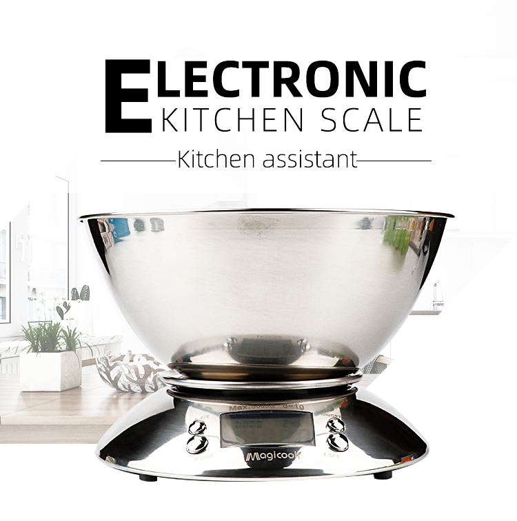 5kg LCD Display Stainless Steel Kitchen Scale Bowl