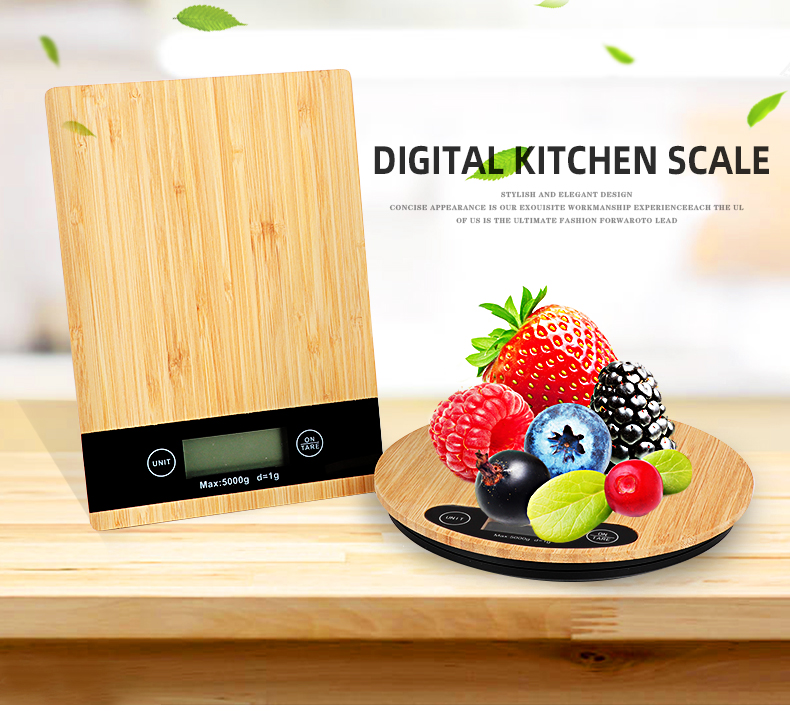 Wooden Platfrom Electronic Kitchen Weighing Scale with LCD Display